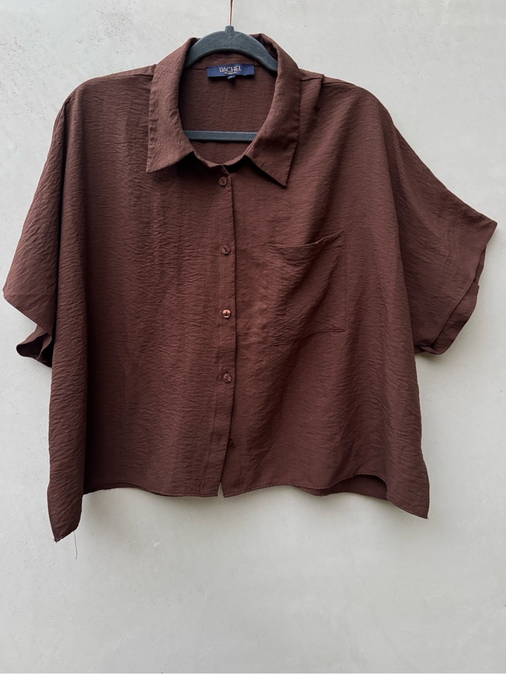 RACHEL Rachel Roy Boxy Button Front Shirt Chocolate Brown Collared XL